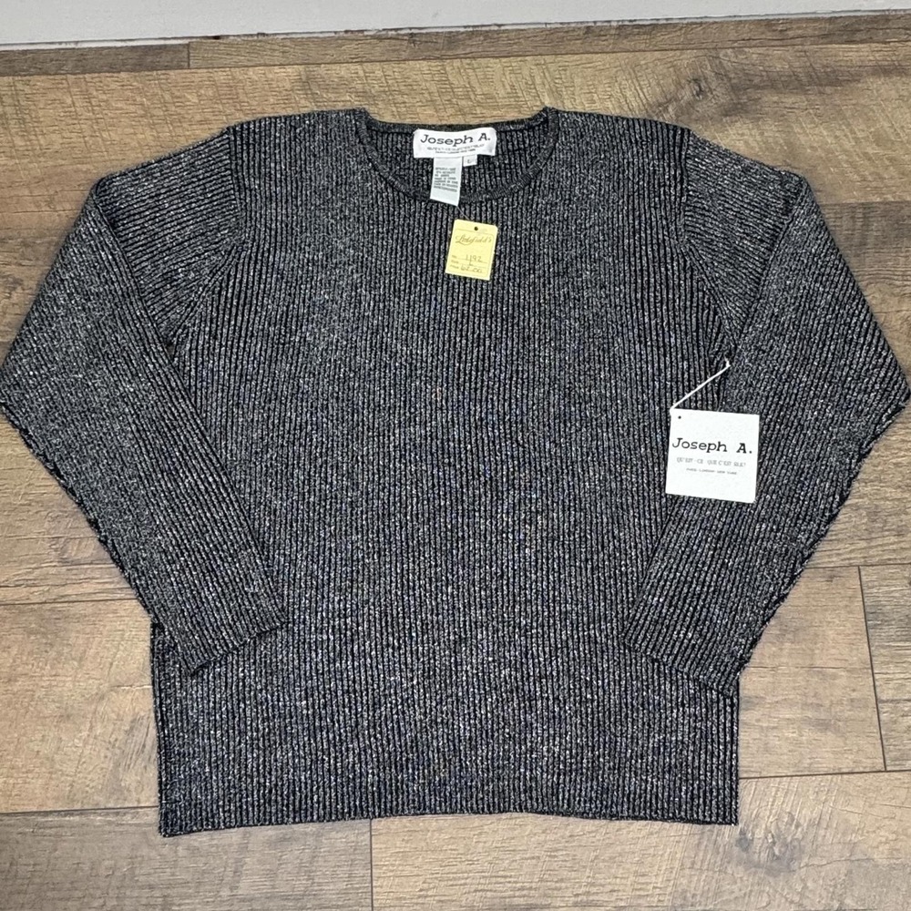 Joseph A. Women's Ribbed Crew Neck long‎ sleeve Top in Black with Silver Shimmer